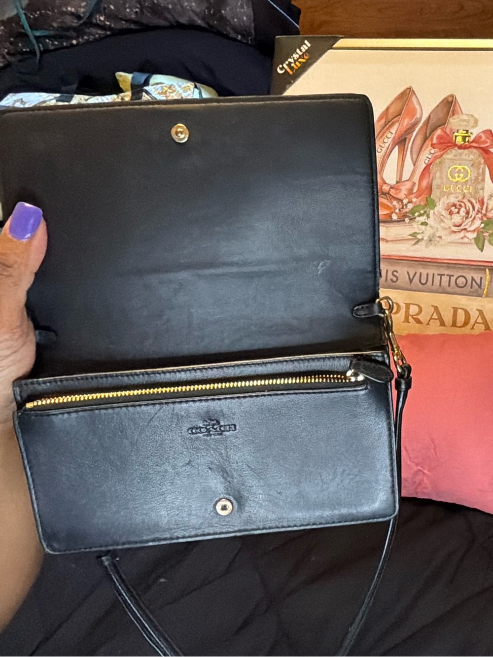 Coach Brown/Black Signature Crossbody Wallet - Picture 2 of 14